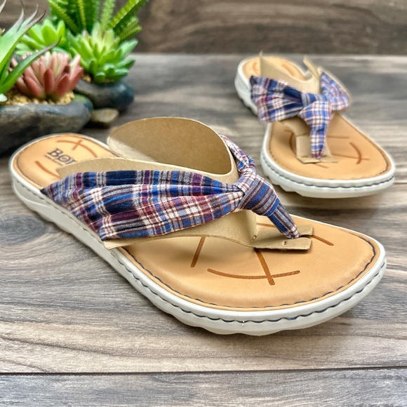 NIB Born Tide Plaid Flip Flops Thong Sandal Navy - Picture 4 of 11